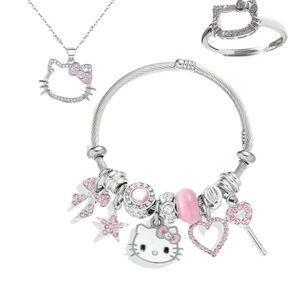Hello Kitty Jewelry Set.  💖  Grab This Now.  🫶  Necklace Bracelet Ring